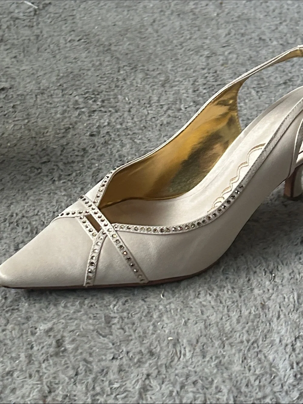 Nina Champagne Satin Slingback Pumps with Crystal Trim